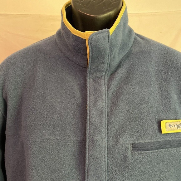 Columbia PFG Sweater Mens XL Navy Blue Fleece 1/4 Snap Mock Neck Pocket Pullover - Picture 3 of 14